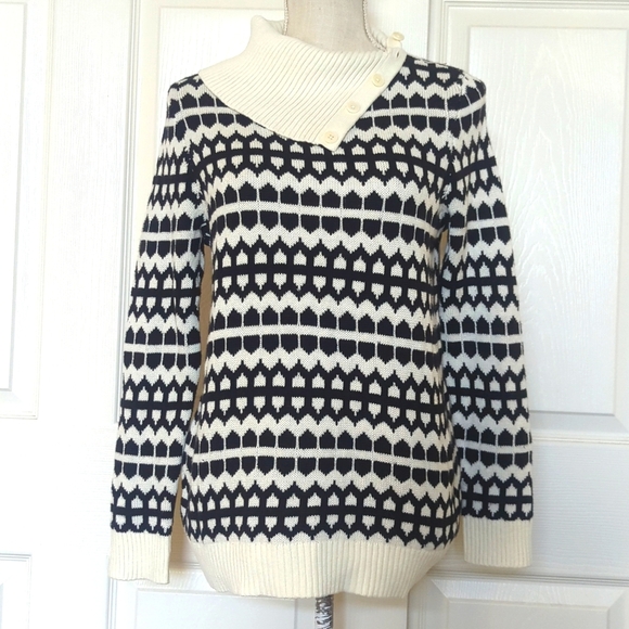 Talbots Geo Print Button Neck Sweater - Picture 1 of 6